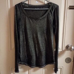 2/$10 Vintage Dark Grey Acid Wash Sheer Mudd Lightweight Long Sleeve Top Medium